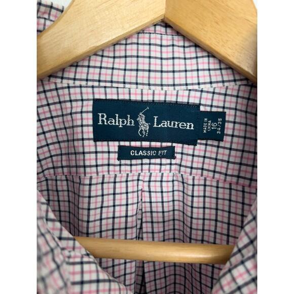 Ralph Lauren Window Pane Checkered Plaid 16 34/35 Button Down Shirt Pink Blue - Picture 3 of 6